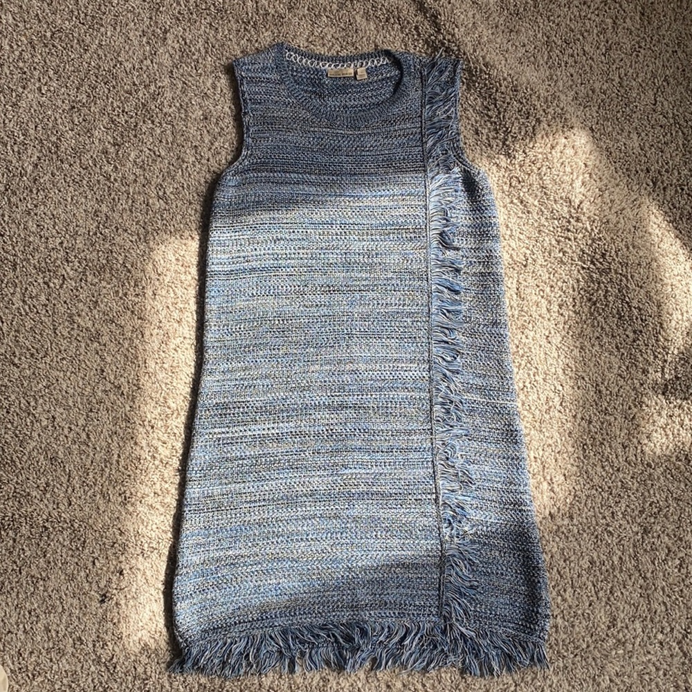 Holding Horses midi length blue fringe sweater dress